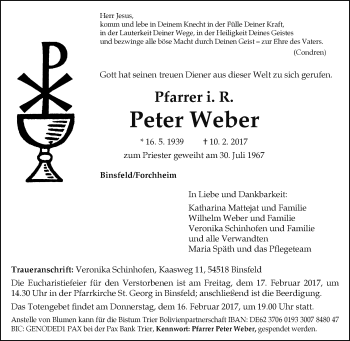 Traueranzeige von Peter Weber von Trauerportal Rhein Main Presse
