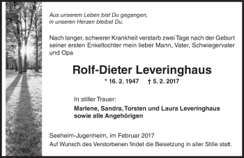 Traueranzeige von Rolf-Dieter Leveringhaus von Trauerportal Echo Online