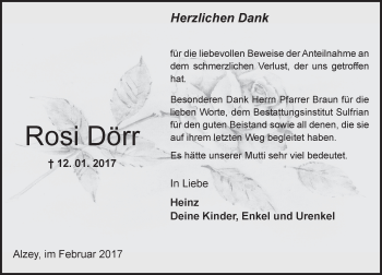 Traueranzeige von Rosi Dörr von Trauerportal Rhein Main Presse