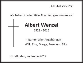 Traueranzeige von Albert Wenzel von  Gießener Anzeiger