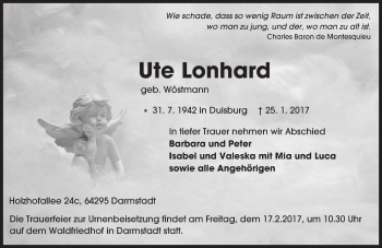 Traueranzeige von Ute Lonhard von Trauerportal Echo Online