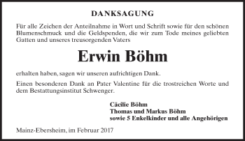 Traueranzeige von Erwin Böhm von Trauerportal Rhein Main Presse