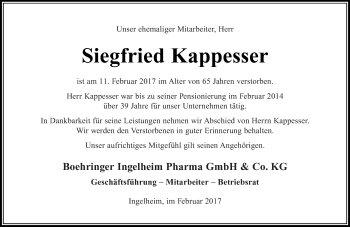 Traueranzeige von Siegfried Kappesser von Trauerportal Rhein Main Presse