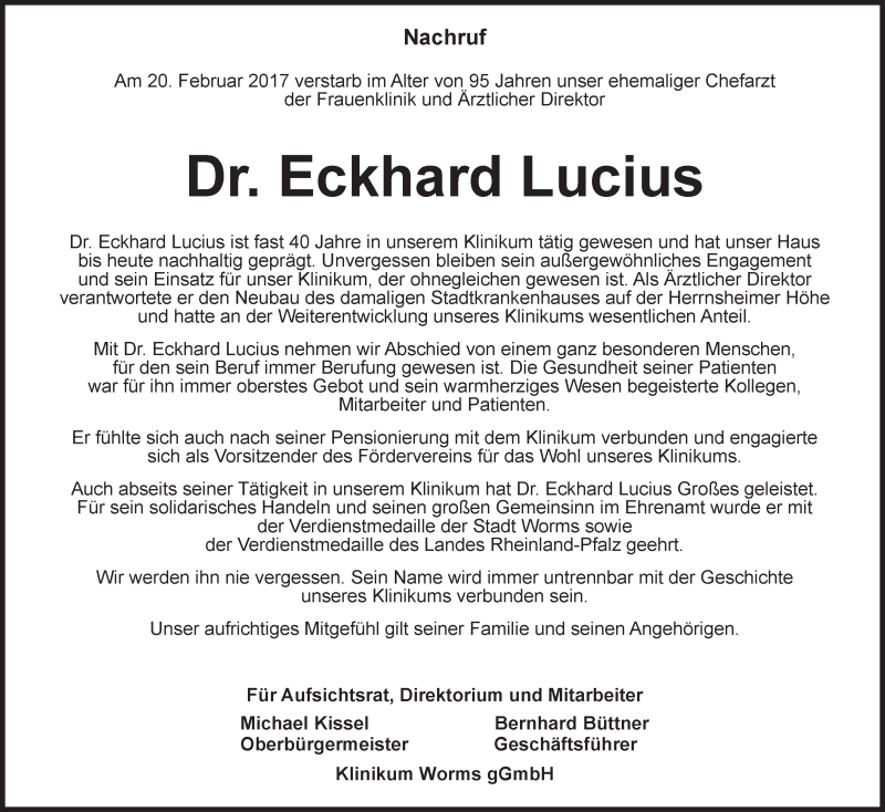  Traueranzeige für Eckhard Lucius vom 25.02.2017 aus Trauerportal Rhein Main Presse