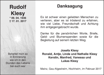 Traueranzeige von Rudolf Klesy von Trauerportal Rhein Main Presse