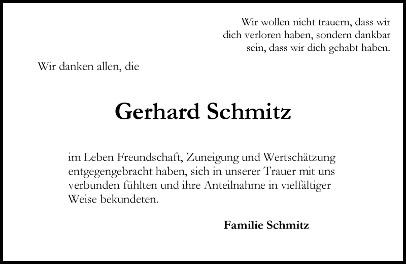  Traueranzeige für Gerhard Schmitz vom 18.02.2017 aus Trauerportal Rhein Main Presse