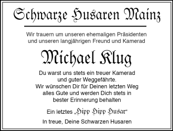 Traueranzeige von Michael Klug von Trauerportal Rhein Main Presse