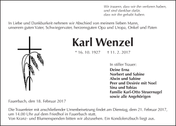 Traueranzeige von Karl Wenzel von  Kreisanzeiger