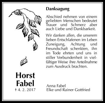 Traueranzeige von Horst Fabel von  Gießener Anzeiger
