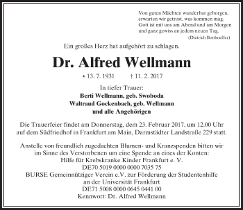 Traueranzeige von Alfred Wellmann von  Kreisanzeiger