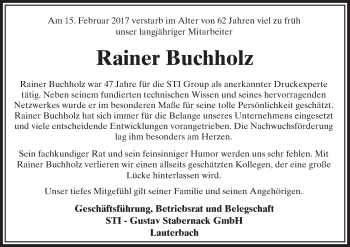 Traueranzeige von Rainer Buchholz von VRM Trauer