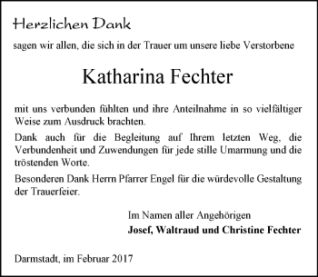 Traueranzeige von Katharina Fechter von Trauerportal Echo Online