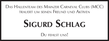 Traueranzeige von Sigurd Schlag von Trauerportal Rhein Main Presse