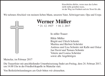 Traueranzeige von Werner Müller von  Gießener Anzeiger
