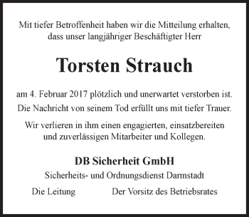 Traueranzeige von Torsten Strauch von Trauerportal Echo Online