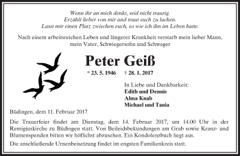 Traueranzeige von Peter Geiß von  Kreisanzeiger