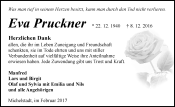 Traueranzeige von Eva Pruckner von Trauerportal Echo Online