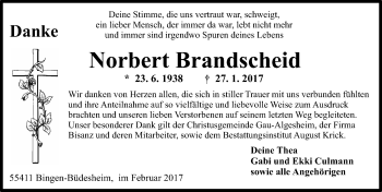 Traueranzeige von Norbert Brandscheid von Trauerportal Rhein Main Presse