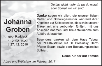 Traueranzeige von Johanna Groben von Trauerportal Rhein Main Presse
