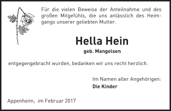 Traueranzeige von Hella Hein von Trauerportal Rhein Main Presse