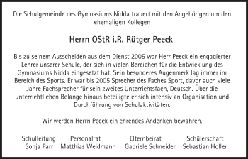 Traueranzeige von Rütger Peeck von  Kreisanzeiger