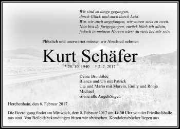 Traueranzeige von Kurt Schaefer von VRM Trauer