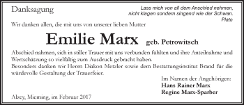 Traueranzeige von Emilie Marx von Trauerportal Rhein Main Presse