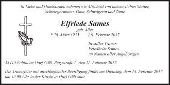 Traueranzeige von Elfriede Sames von  Gießener Anzeiger