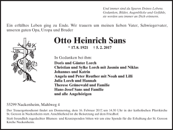 Traueranzeige von Otto Heinrich Sans von Trauerportal Rhein Main Presse