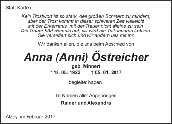Traueranzeige von Anna  Ostreicher von Trauerportal Rhein Main Presse