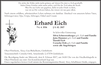 Traueranzeige von Erhard Eich von Trauerportal Rhein Main Presse