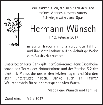 Traueranzeige von Hermann Wünsch von Trauerportal Rhein Main Presse