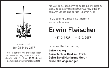 Traueranzeige von Erwin Fleischer von  Kreisanzeiger