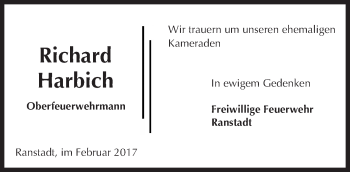 Traueranzeige von Richard Harbich von  Kreisanzeiger