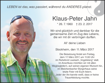 Traueranzeige von Klaus-Peter Jahn von  Kreisanzeiger