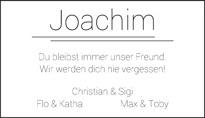  Traueranzeige für Joachim  vom 07.03.2017 aus  Kreisanzeiger