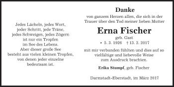 Traueranzeige von Erna Fischer von Trauerportal Echo Online