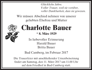Traueranzeige von Charlotte Bauer von  Camberger Anzeiger