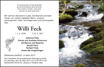 Traueranzeige von Willi Feck von Trauerportal Rhein Main Presse