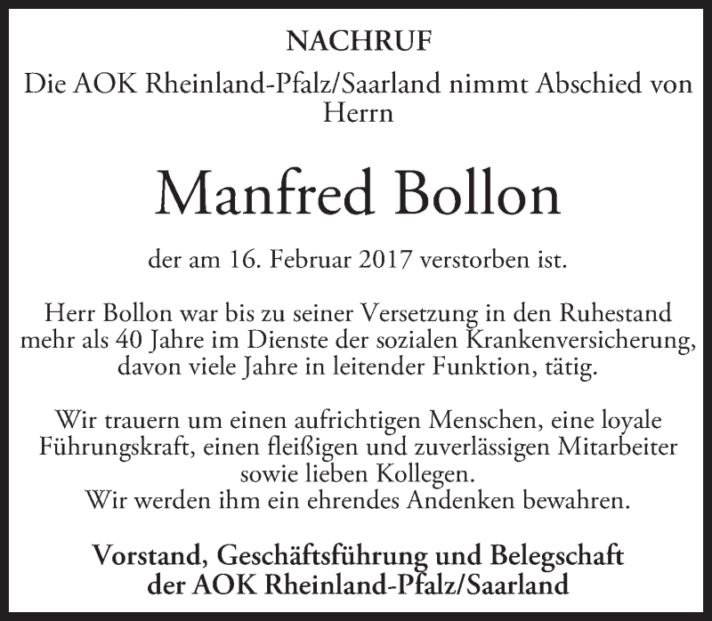  Traueranzeige für Manfred Ballon vom 04.03.2017 aus Trauerportal Rhein Main Presse