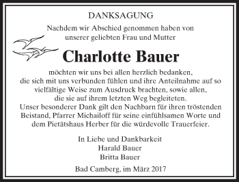Traueranzeige von Charlotte Bauer von  Camberger Anzeiger