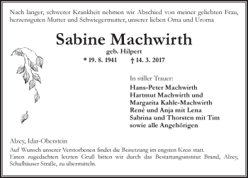 Traueranzeige von Sabine Machwirth von Trauerportal Rhein Main Presse