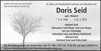 Traueranzeige von Doris Seid von Trauerportal Rhein Main Presse
