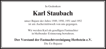 Traueranzeige von Karl Staubach von VRM Trauer