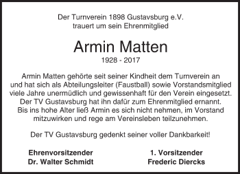 Traueranzeige von Armin Matten von Trauerportal Rhein Main Presse