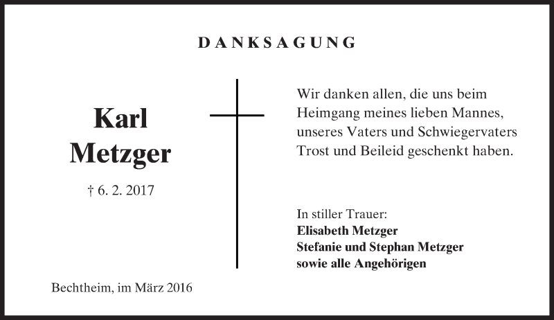  Traueranzeige für Karl Metzger vom 10.03.2017 aus Trauerportal Rhein Main Presse