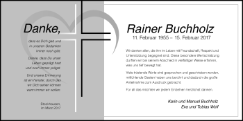 Traueranzeige von Rainer Buchholz von VRM Trauer
