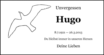 Traueranzeige von Hugo  von Trauerportal Rhein Main Presse