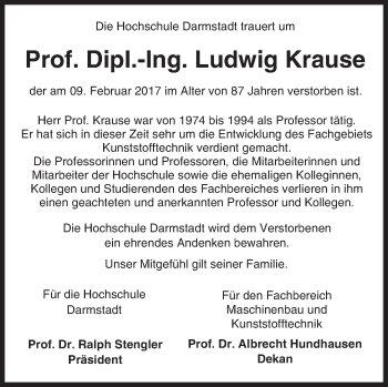 Traueranzeige von Ludwig Krause von Trauerportal Echo Online