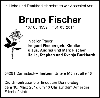 Traueranzeige von Bruno Fischer von Trauerportal Echo Online